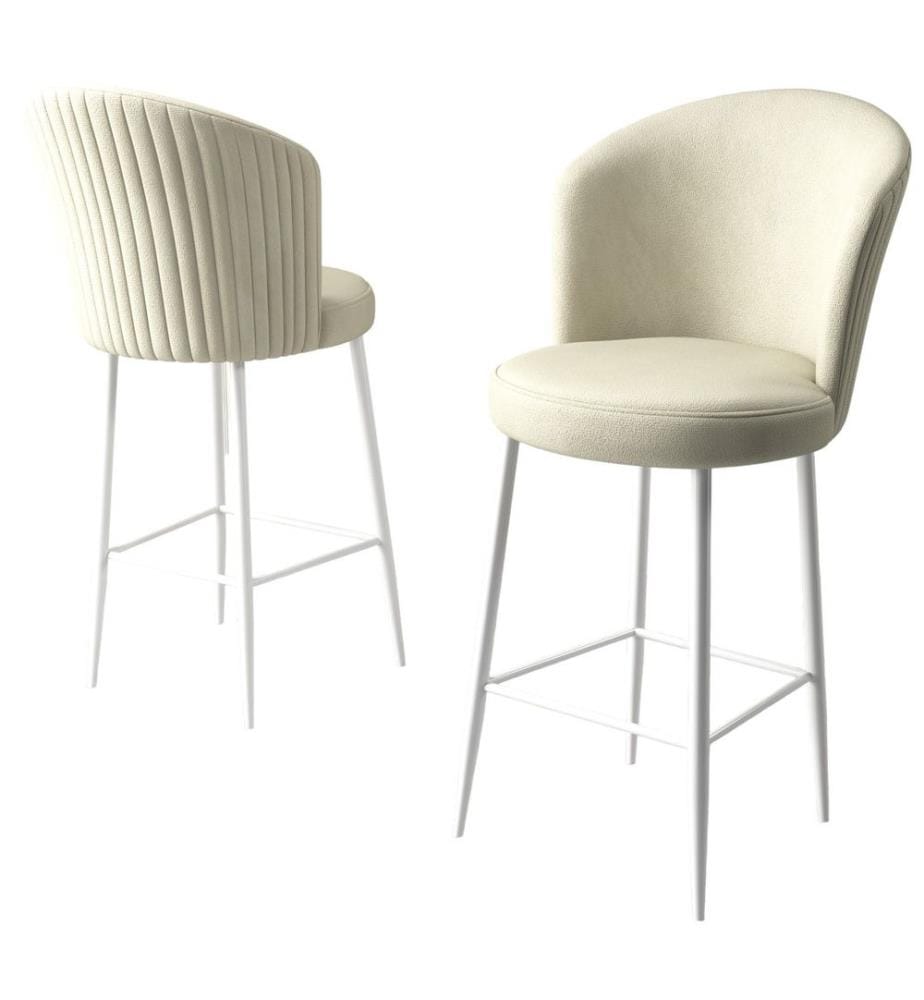 Ensemble de tabourets de bar, 2 pièces, crème, blanc, cadre : Métal, Tissu : Babyface