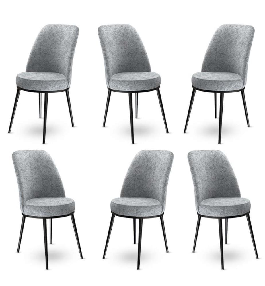 Ensemble de tabourets de bar, 6 pièces, gris, noir, cadre : Métal, Tissu : Babyface