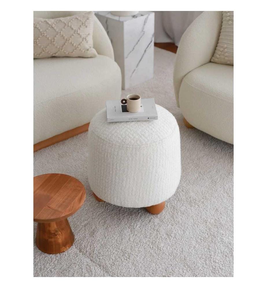 Pouffe, Weiss, Gestell: 100% Holz, Stoff: Teddy