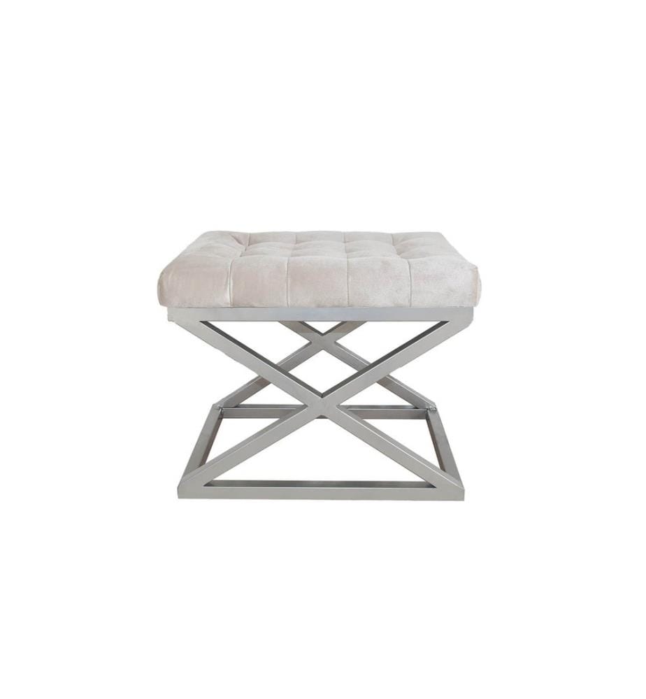 Pouffe, Dunkelweiss, Silber, Gestell: 100% Metall, Stoff: 100% Polyester Babyface
