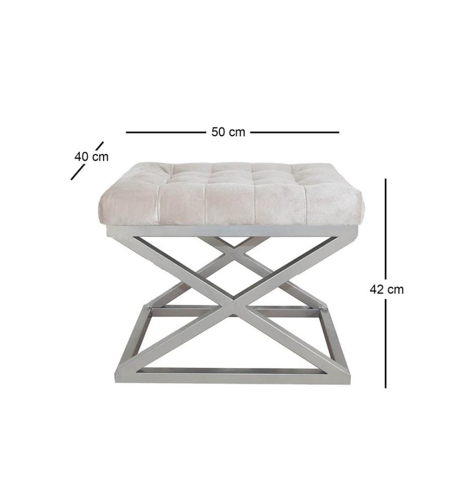 Pouffe, Dunkelweiss, Silber, Gestell: 100% Metall, Stoff: 100% Polyester Babyface