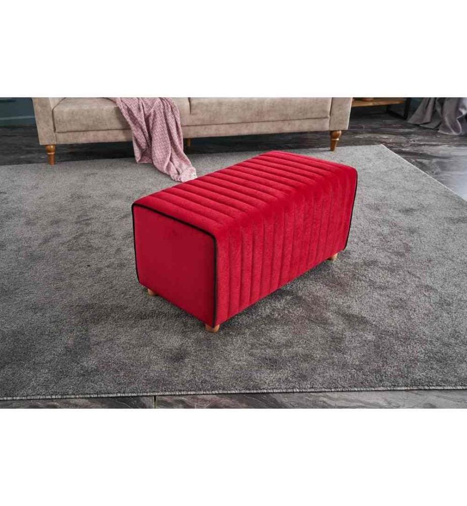 Pouffe, Rot, Polyester & Samt, Holzkörper