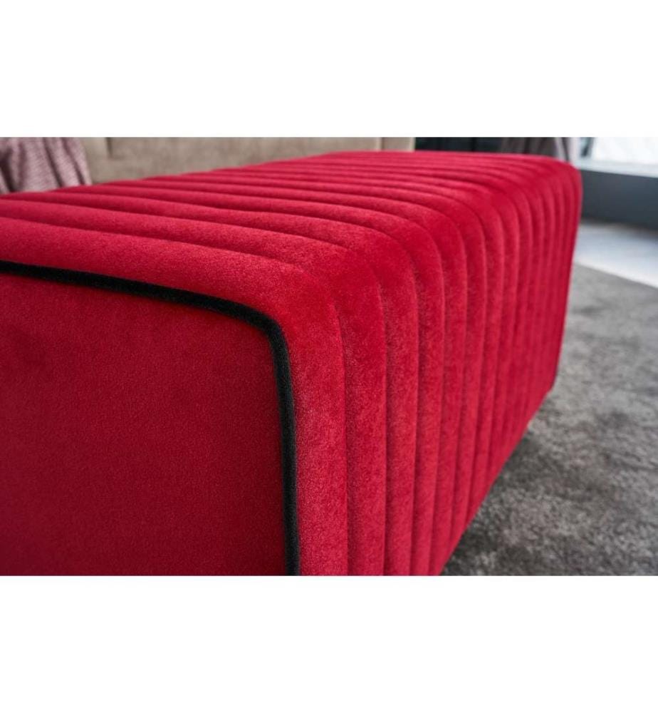 Pouffe, Rot, Polyester & Samt, Holzkörper