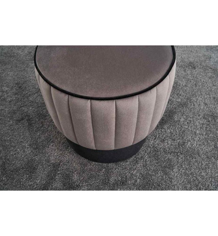 Pouf, gris, polyester et velours, corps en bois