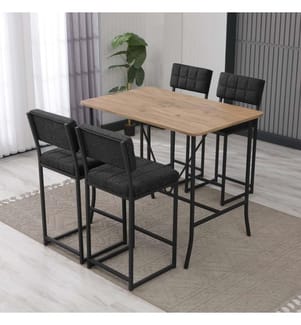 Set composto da tavolo e sgabelli da bar, 5 pezzi, antracite, noce, in truciolato rivestito in melamina al 100%.