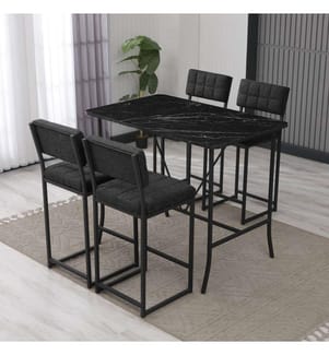 Set composto da tavolo e sgabelli da bar, 5 pezzi, antracite e nero, in truciolato rivestito in melamina al 100%.
