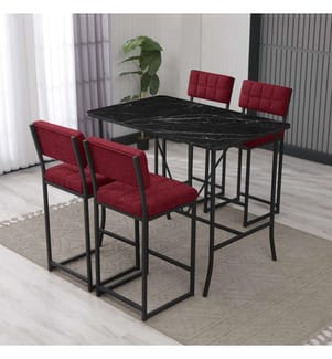 Set composto da tavolo e sgabelli da bar, 5 pezzi, bordeaux e nero, in truciolato rivestito in melamina al 100%.