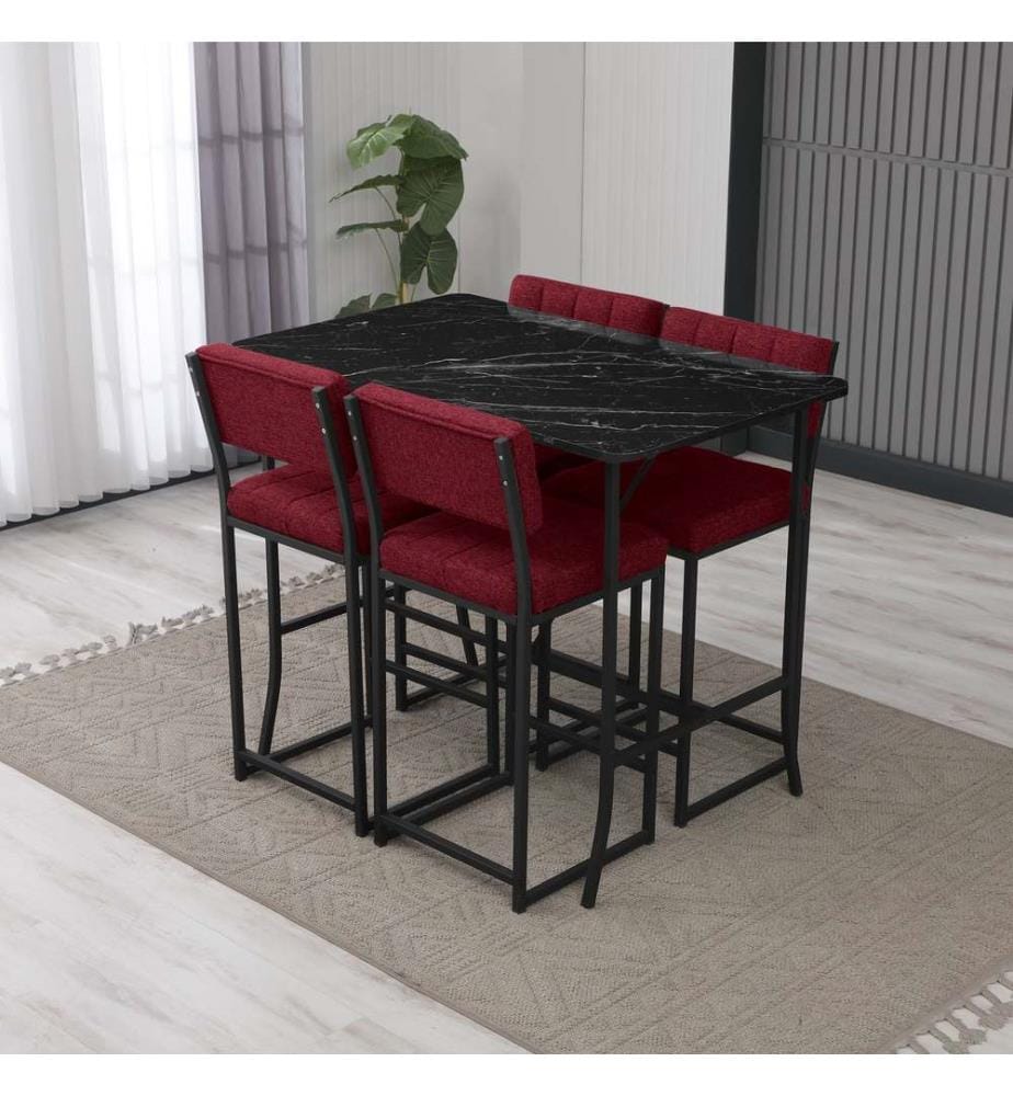 Set composto da tavolo e sgabelli da bar, 5 pezzi, bordeaux e nero, in truciolato rivestito in melamina al 100%.