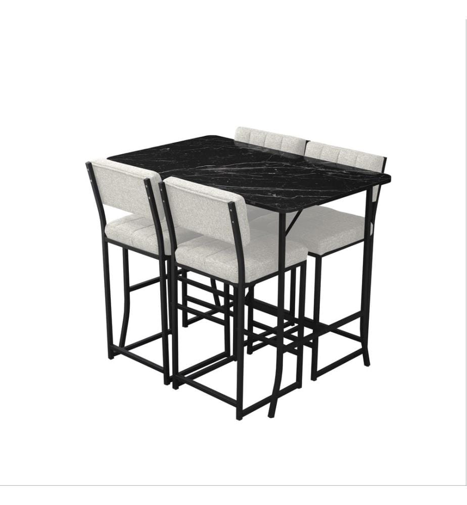 Ensemble table de bar et tabouret, 5 pièces, crème, noir, 100 % panneau de particules mélaminé