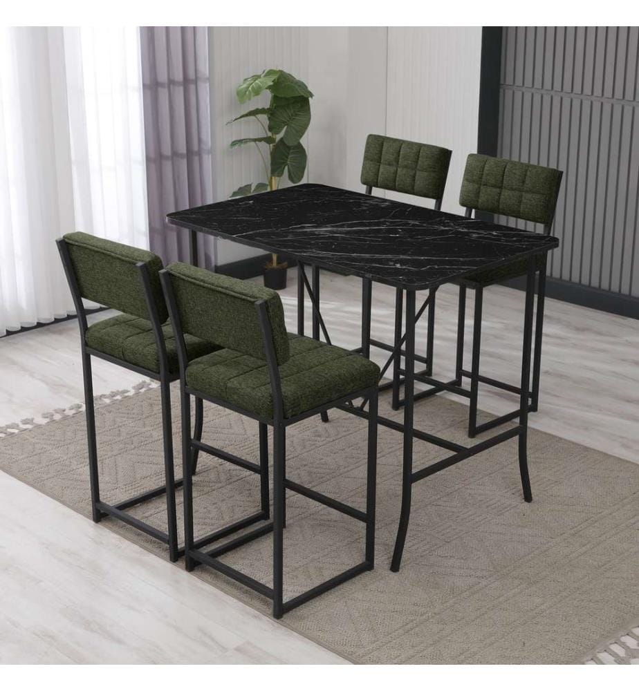 Set composto da tavolo e sgabelli da bar, 5 pezzi, verde e nero, in truciolato rivestito in melamina al 100%.
