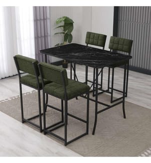 Set composto da tavolo e sgabelli da bar, 5 pezzi, verde e nero, in truciolato rivestito in melamina al 100%.