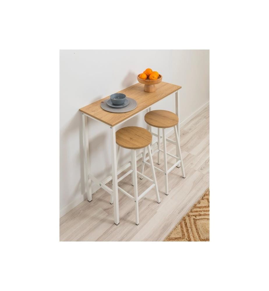 Bartisch- und Hocker-Set, 3-teilig, Weiss, 100 % Spanplatte, Gestell: 100 % Metall