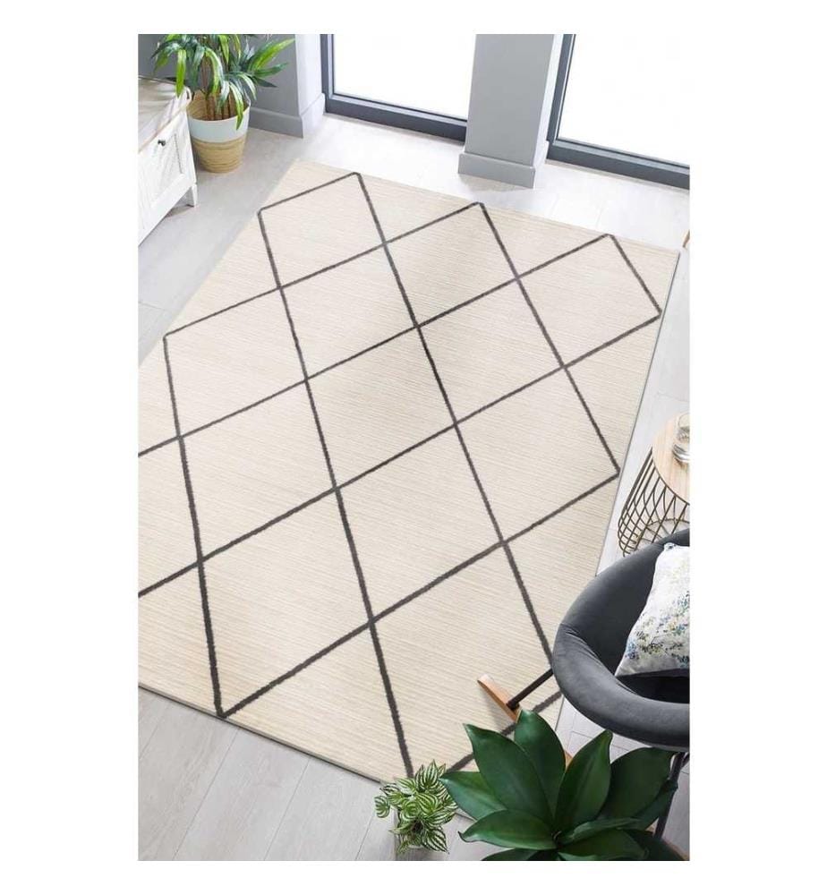 Tappeto, Grigio, Crema, 100% poliestere, 80 x 300 cm