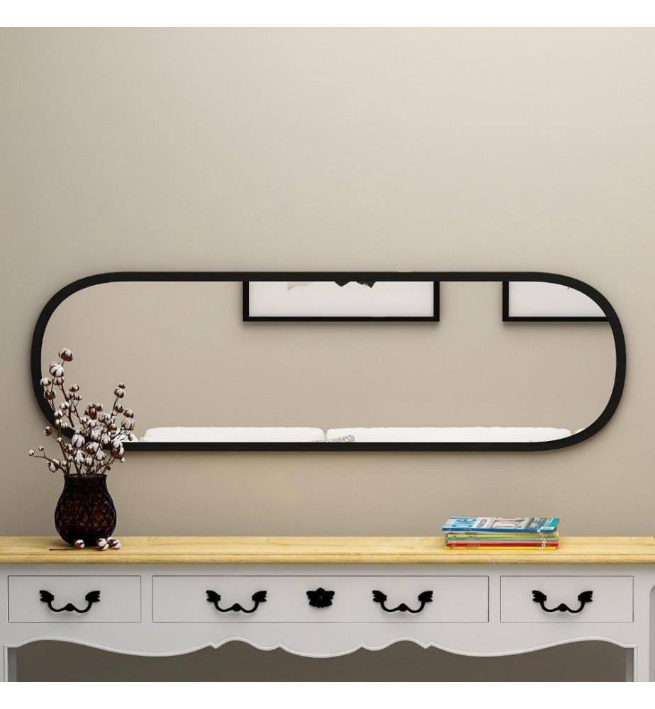 Specchio, nero, MDF, vetro ovale Pier