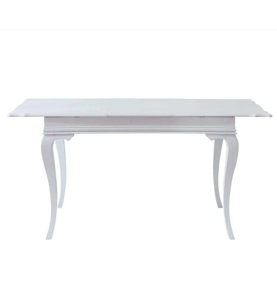 Extendable Dining Table, White, Solid Wood