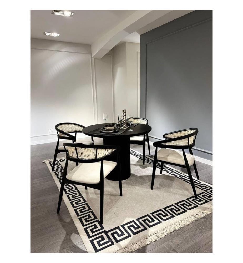 Set tavolo e sedie da pranzo , 5 pezzi, Nero, Bianco, Legno di faggio