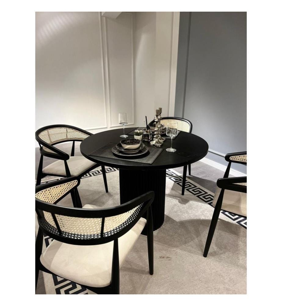Set tavolo e sedie da pranzo , 5 pezzi, Nero, Bianco, Legno di faggio