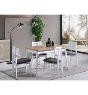 Ensemble de table à rallonges et chaises, 4 pièces, blanc, naturel, 100 % BOIS DE HÊTRE