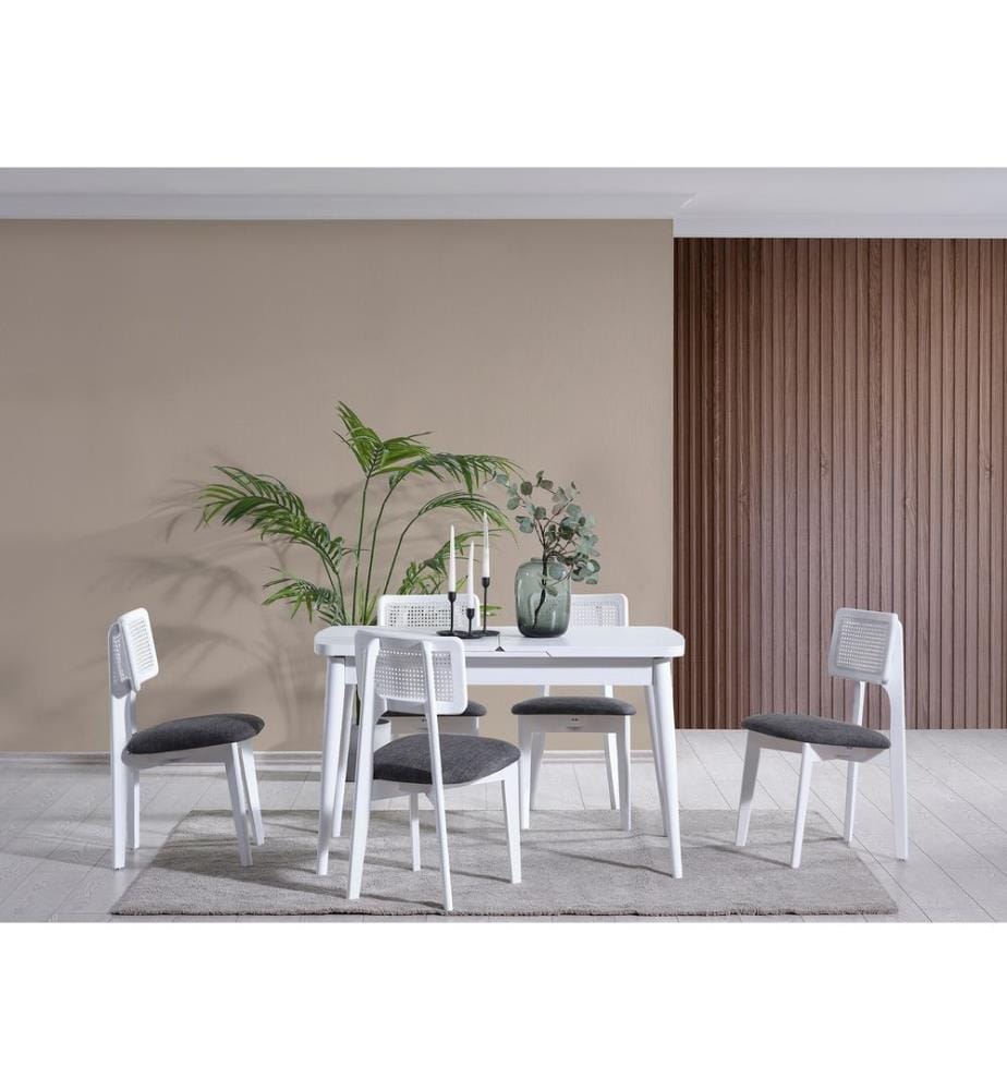 Ensemble table à manger et chaises extensible, 4 pièces, blanc, 100 % BOIS DE HÊTRE
