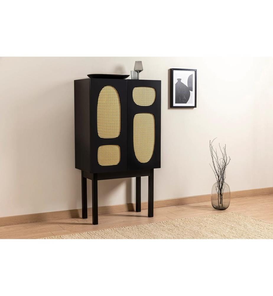 Console, Black, Melamine Coated Chipboard, Wooden Legs