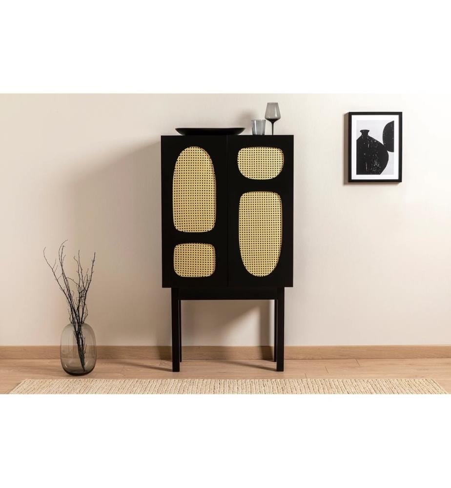 Console, Black, Melamine Coated Chipboard, Wooden Legs