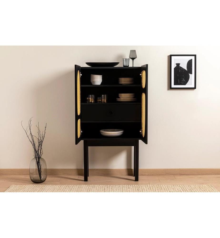 Console, Black, Melamine Coated Chipboard, Wooden Legs