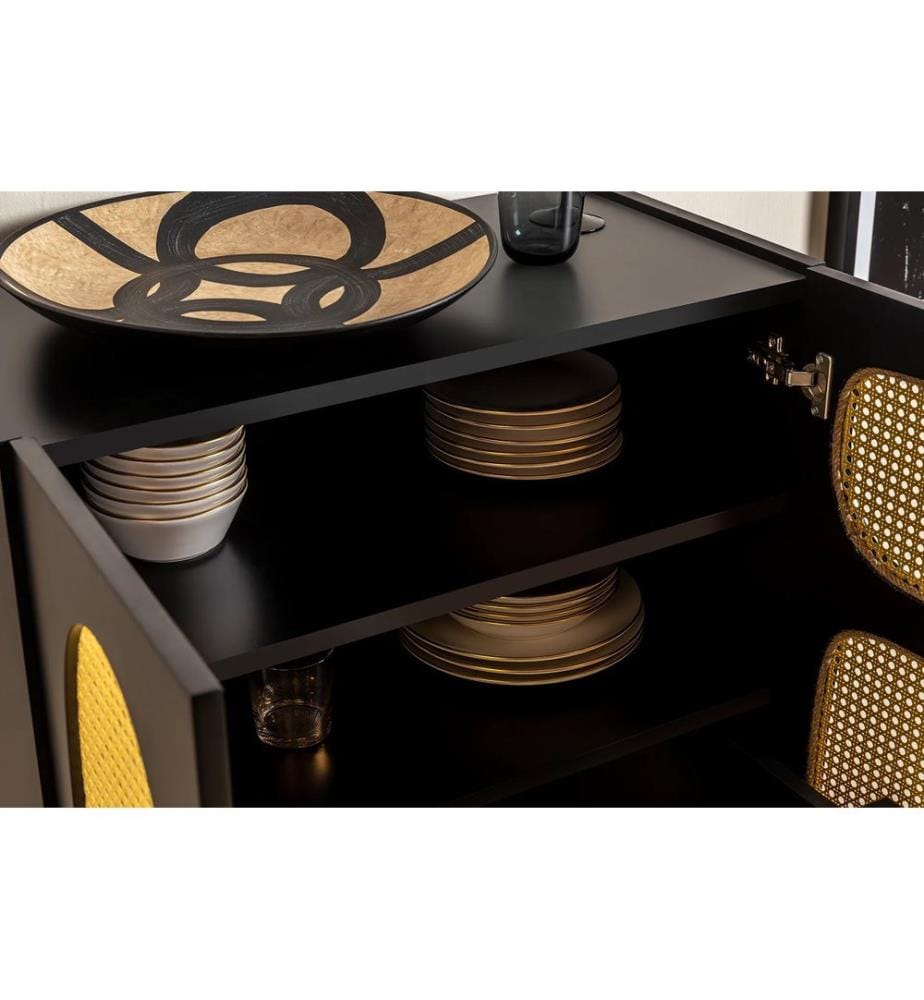 Console, Black, Melamine Coated Chipboard, Wooden Legs