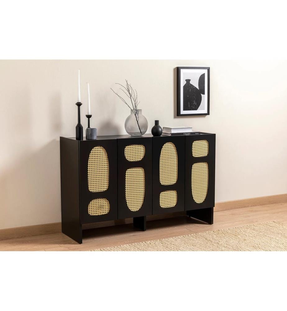 Console, noir, 100 % aggloméré mélaminé, pieds en bois