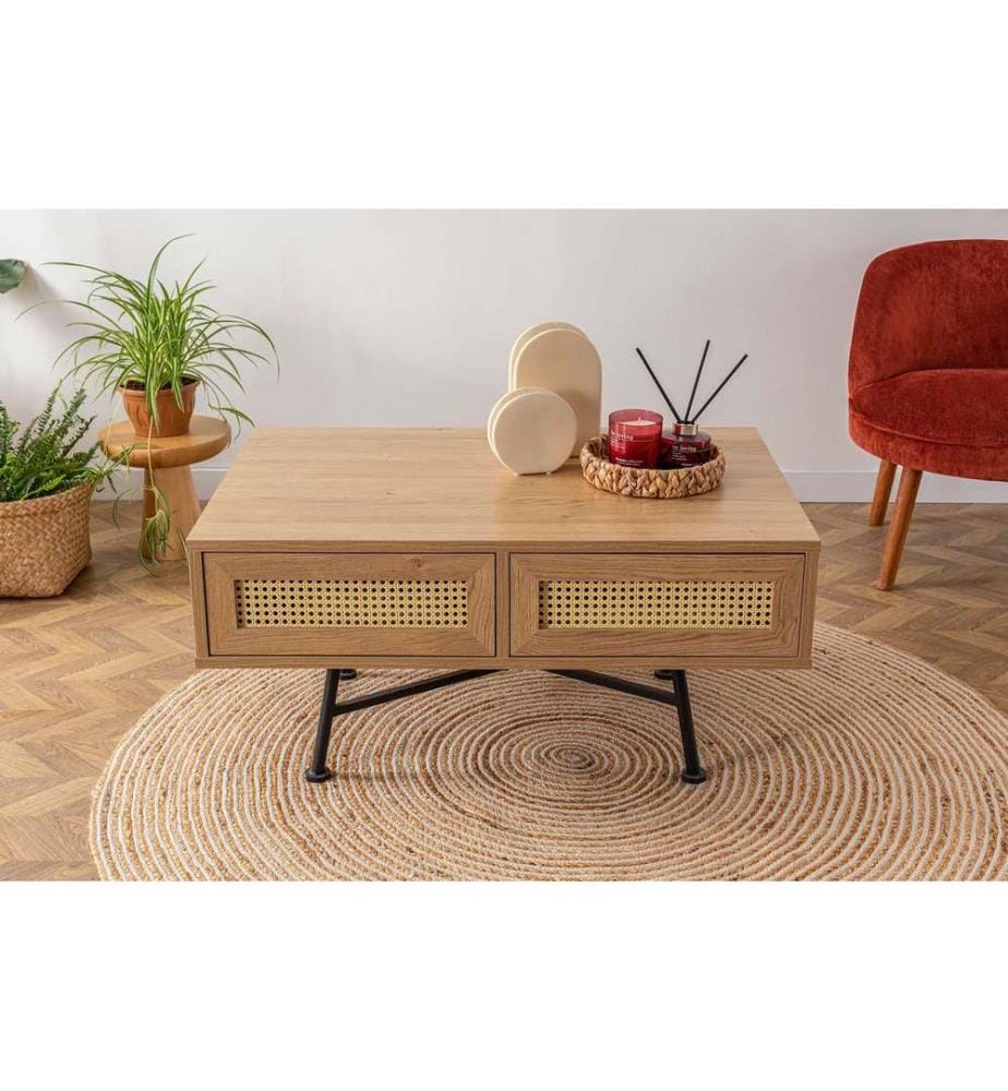 Table basse, Naturelle, Panneau de particules mélaminé, Pieds en métal