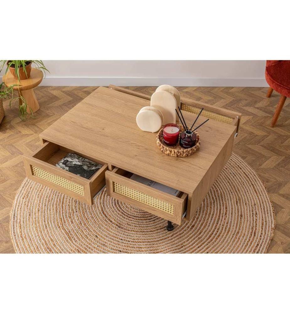 Table basse, Naturelle, Panneau de particules mélaminé, Pieds en métal