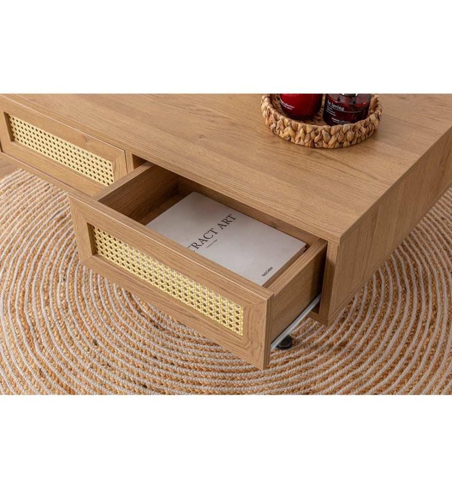 Table basse, Naturelle, Panneau de particules mélaminé, Pieds en métal