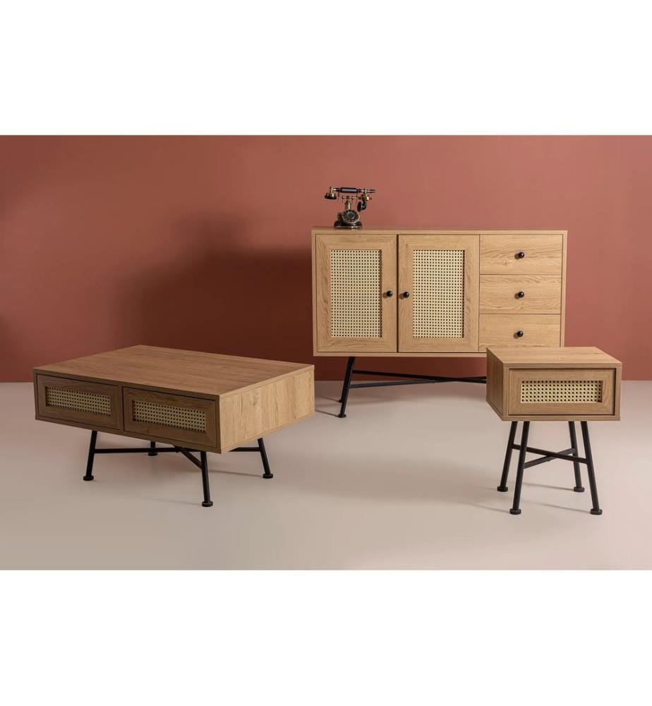 Table basse, Naturelle, Panneau de particules mélaminé, Pieds en métal
