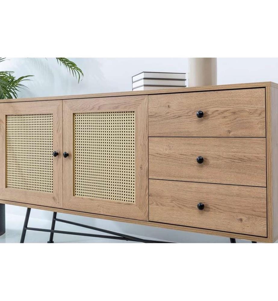 Console, naturel, 100 % PANNEAU DE PARTICULES MÉLAMINÉ, pieds en métal
