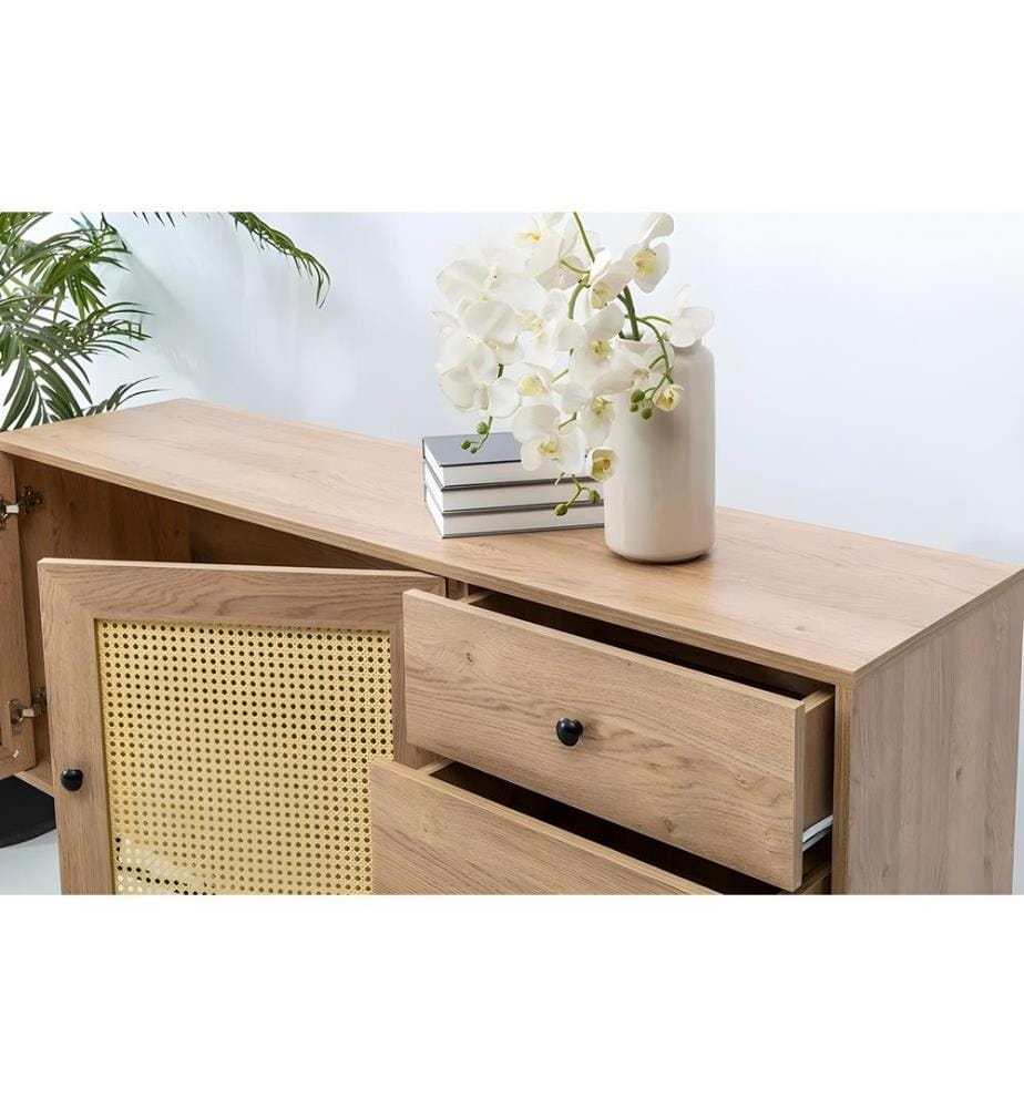 Console, naturel, 100 % PANNEAU DE PARTICULES MÉLAMINÉ, pieds en métal