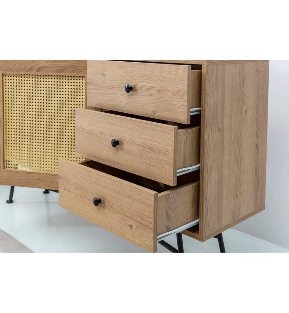 Console, naturel, 100 % PANNEAU DE PARTICULES MÉLAMINÉ, pieds en métal