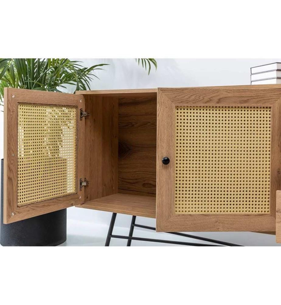 Console, naturel, 100 % PANNEAU DE PARTICULES MÉLAMINÉ, pieds en métal