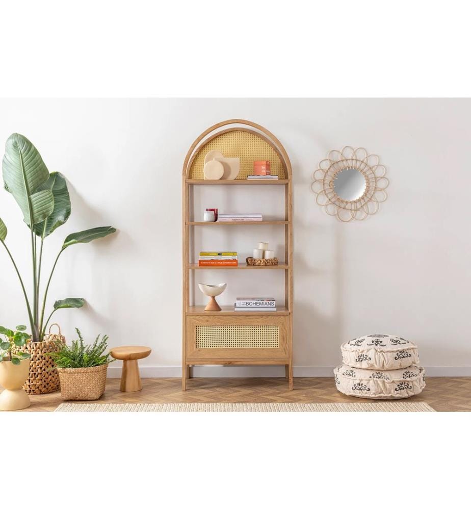Bücherregal, Natur, Melaminbeschichtete Spanplatte, Holzbeine