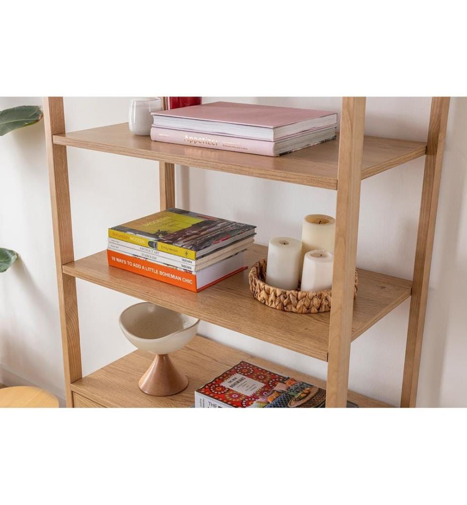 Bücherregal, Natur, Melaminbeschichtete Spanplatte, Holzbeine