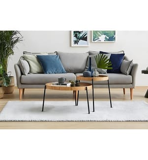 Tavolino da nido, 2 pezzi, naturale, MDF, gambe in metallo