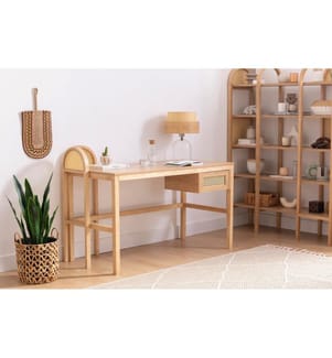 Arbeitstisch, Natur, Melaminbeschichtete Spanplatte, Holzbeine