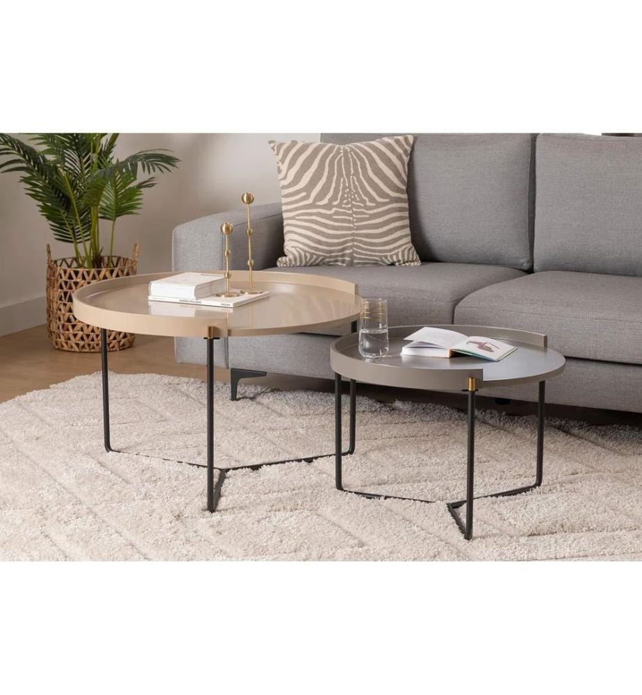 Nesting Tisch , 2 Stück, Beige, MDF, Metallbeine