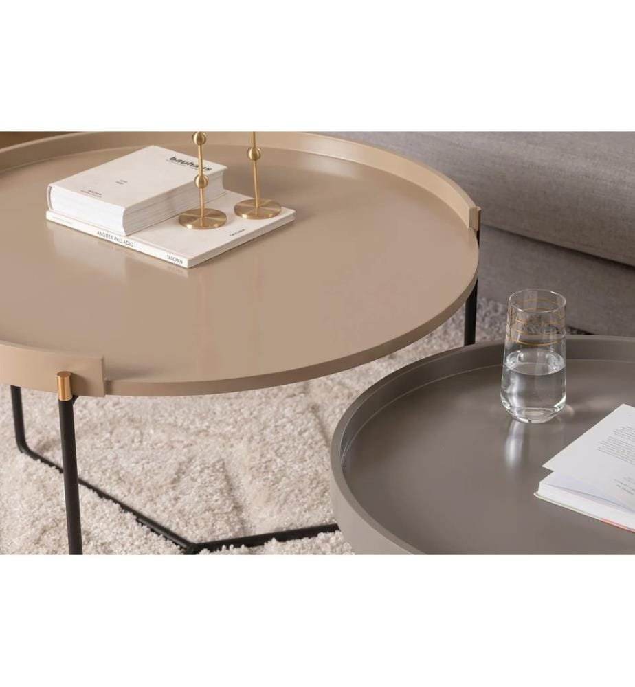 Nesting Tisch , 2 Stück, Beige, MDF, Metallbeine