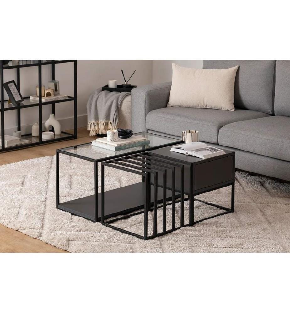 Couchtisch, Schwarz, 100 % MELAMINBESCHICHTETE SPANPLATTE, Metallbeine