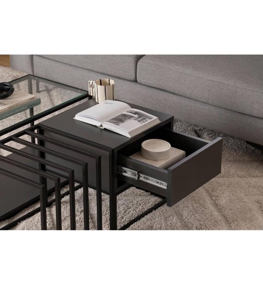 Couchtisch, Schwarz, 100 % MELAMINBESCHICHTETE SPANPLATTE, Metallbeine