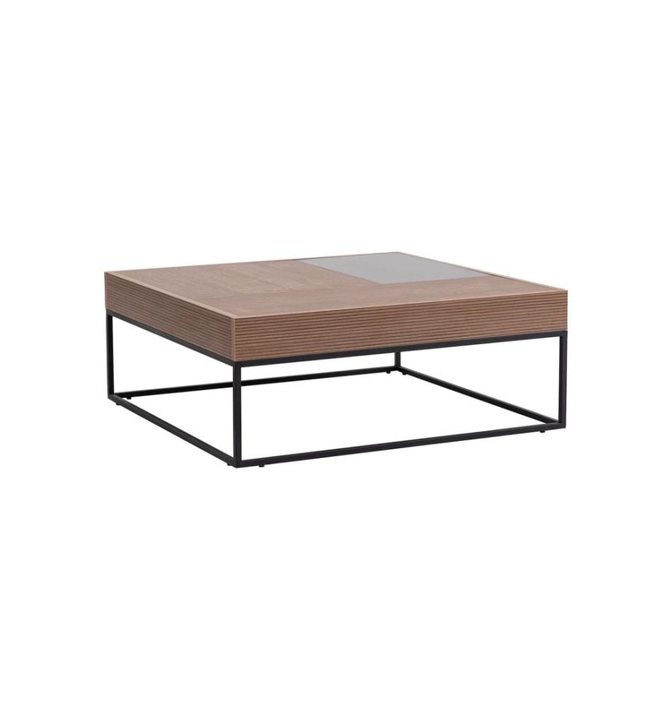 Table basse, noyer, panneau aggloméré 100 % mélaminé, pieds en métal