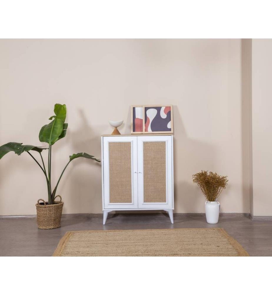 Buffet, blanc, chêne, 100 % MDF