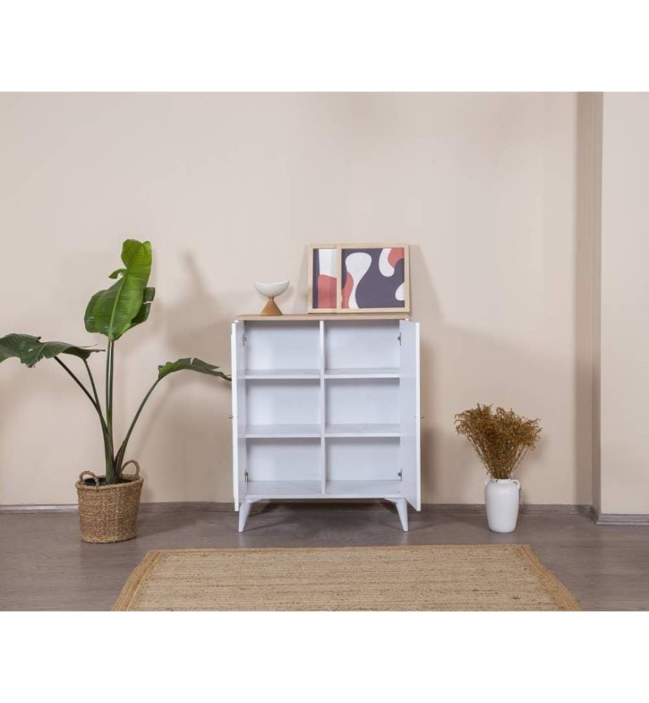 Buffet, blanc, chêne, 100 % MDF