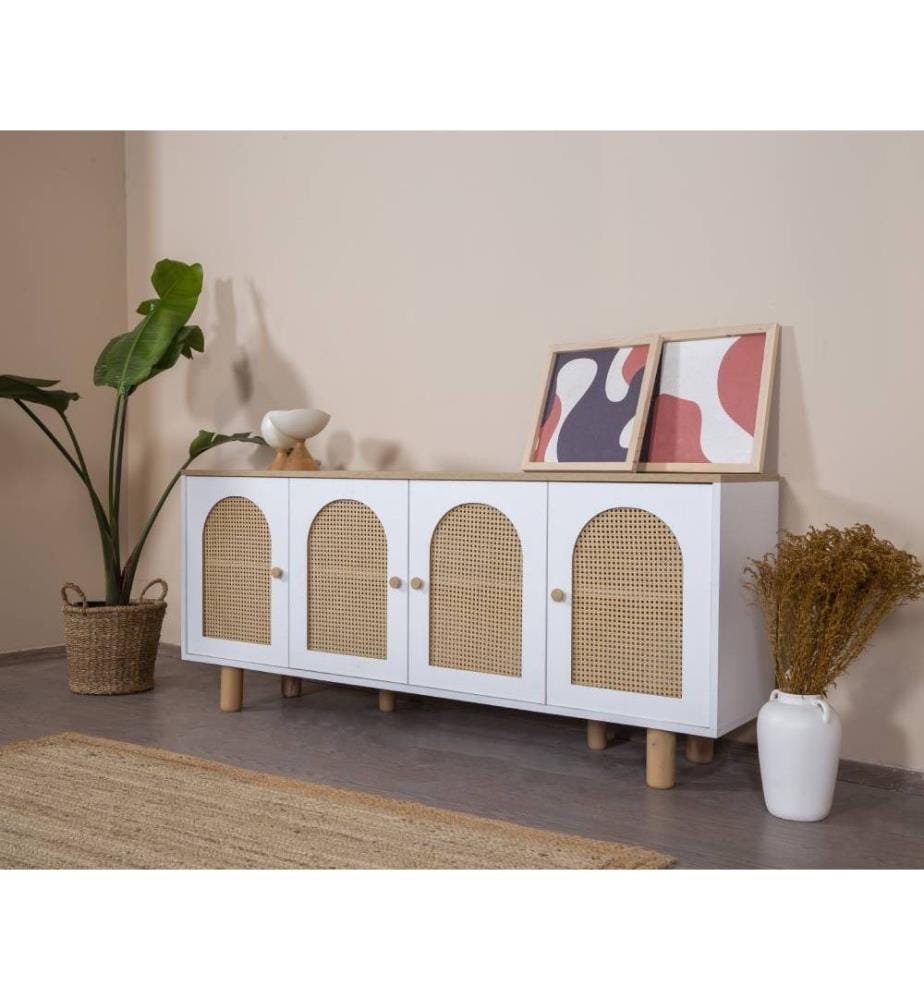 Console, blanc, chêne, 100 % MDF