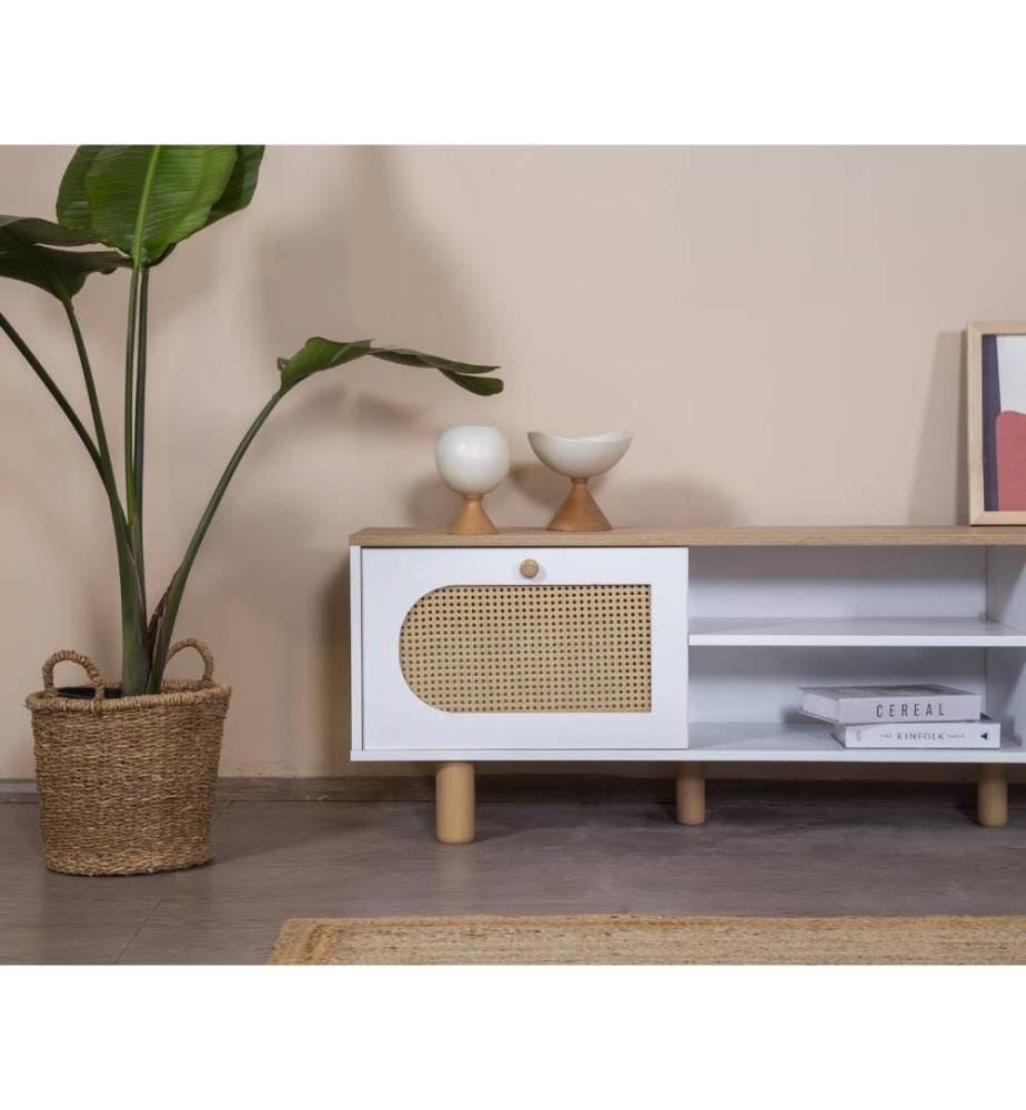 TV-Ständer, Weiss, Eiche, 100 % MDF