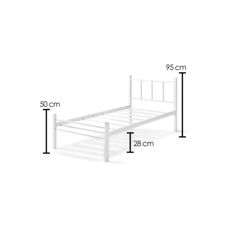 Letto singolo, bianco, 100% METALLO